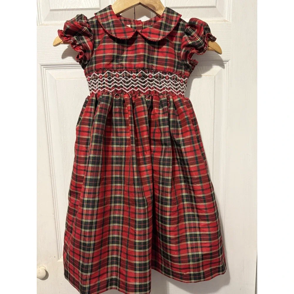 Marmellata Girls 6 Smocked Christmas Dress Red Tartan Plaid Holiday Bow